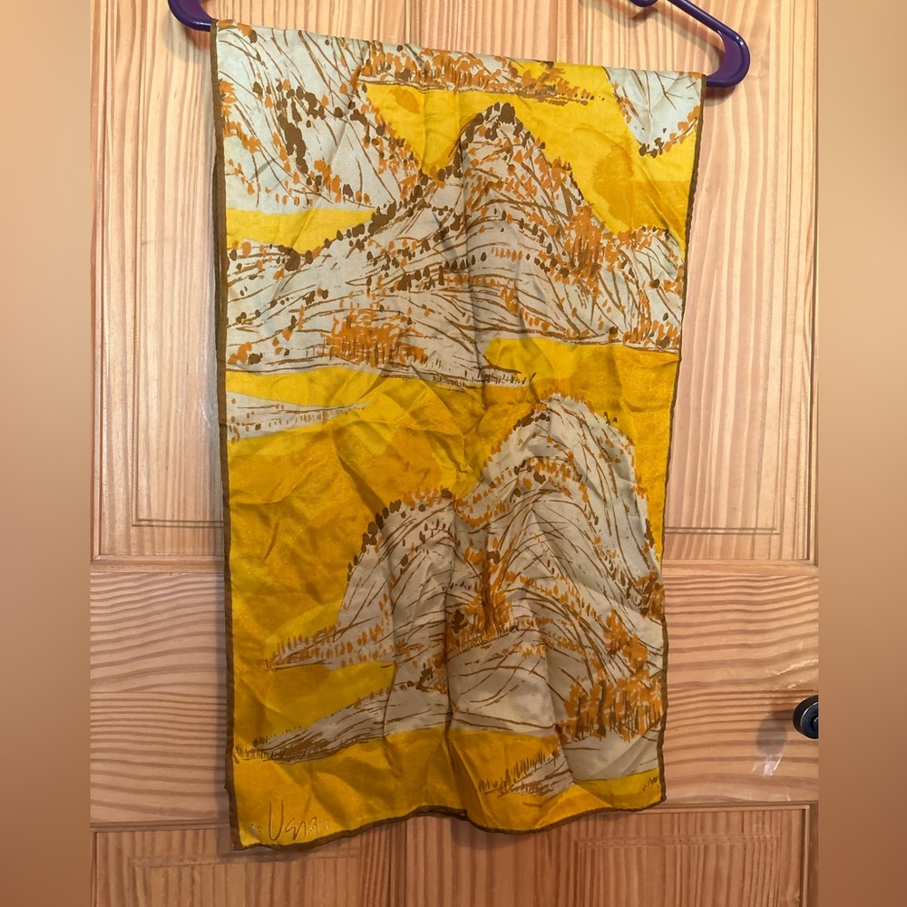 Vera Neumann Vintage Gold Mountain Print Scarf